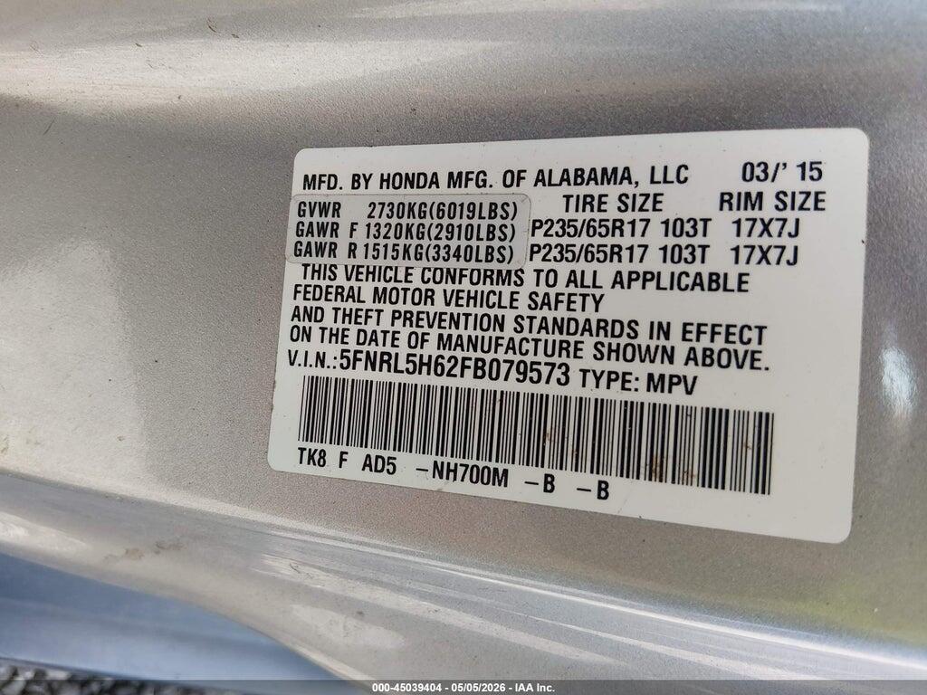 5FNRL5H62FB079573 2015 HONDA ODYSSEY photo no. 9