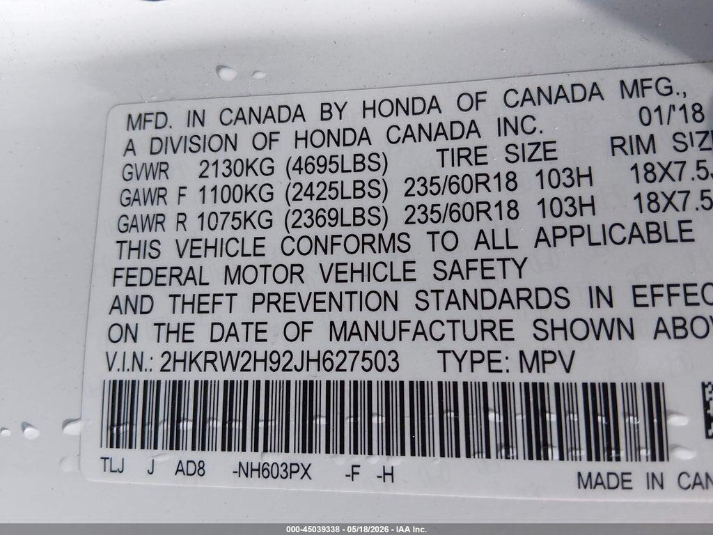 2HKRW2H92JH627503 2018 HONDA CR-V photo no. 9