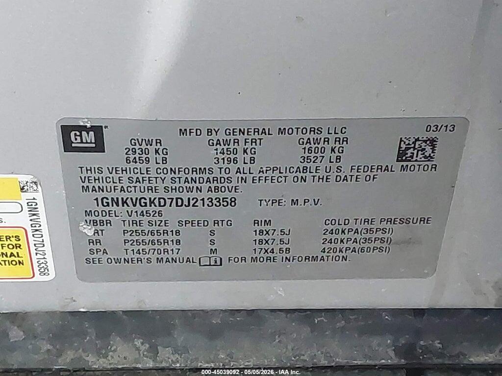 1GNKVGKD7DJ213358 2013 CHEVROLET TRAVERSE photo no. 9