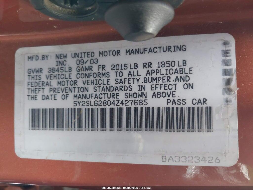 5Y2SL62804Z427685 2004 PONTIAC VIBE photo no. 9