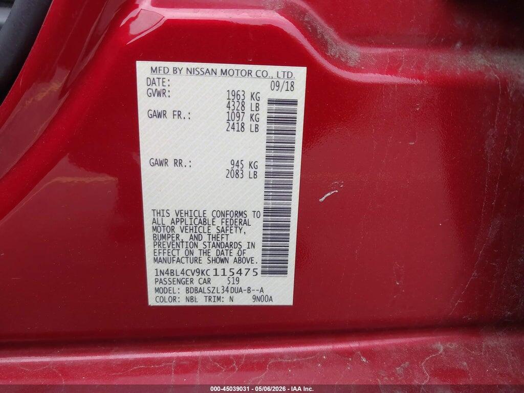 1N4BL4CV9KC115475 2019 NISSAN ALTIMA photo no. 9