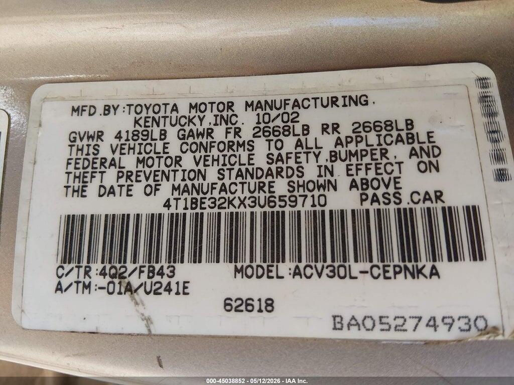4T1BE32KX3U659710 2003 TOYOTA CAMRY photo no. 9