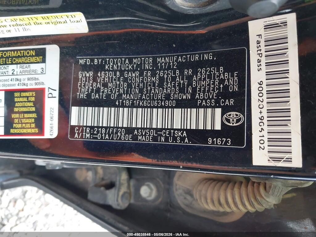4T1BF1FK6CU634900 2012 TOYOTA CAMRY photo no. 9
