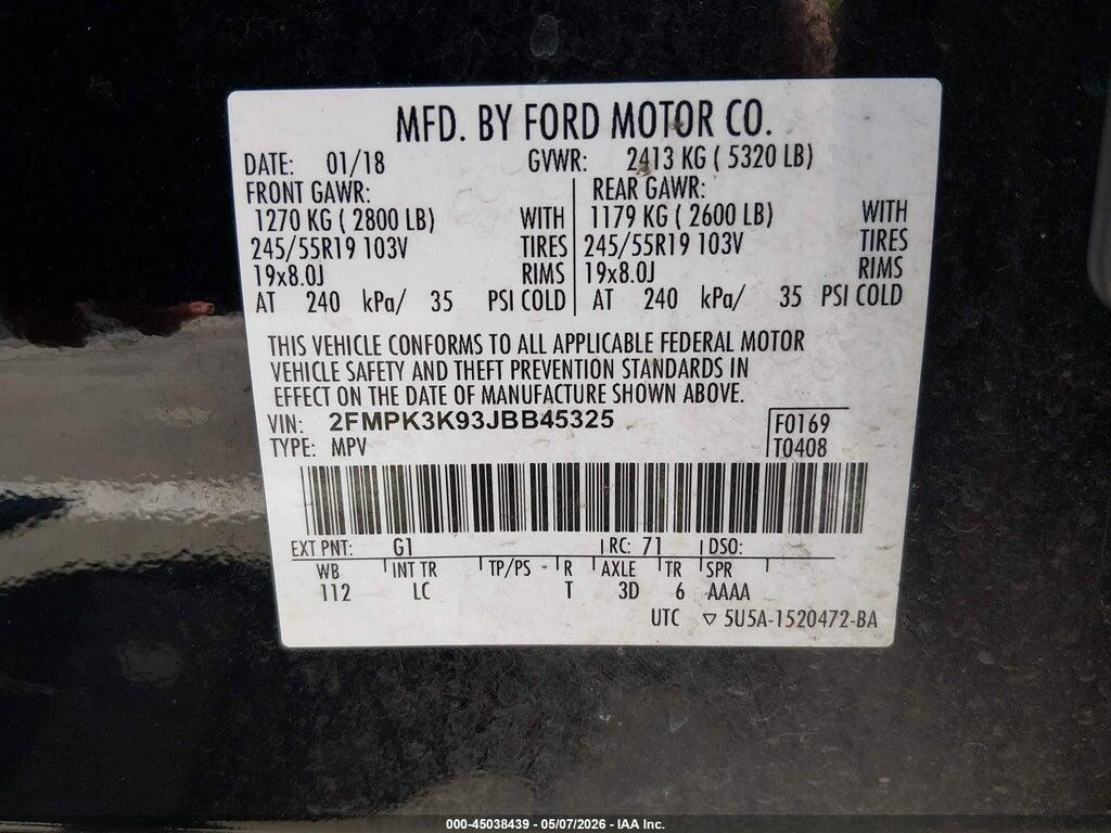 2FMPK3K93JBB45325 2018 FORD EDGE photo no. 9