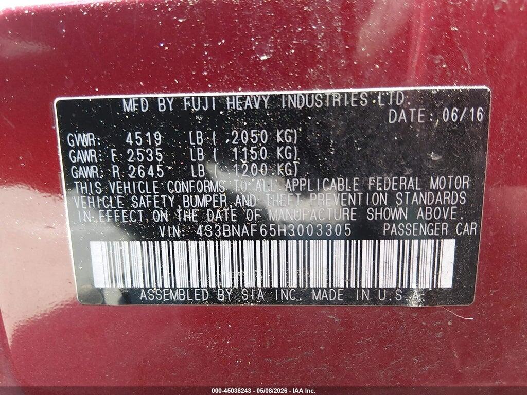 4S3BNAF65H3003305 2017 SUBARU LEGACY photo no. 9
