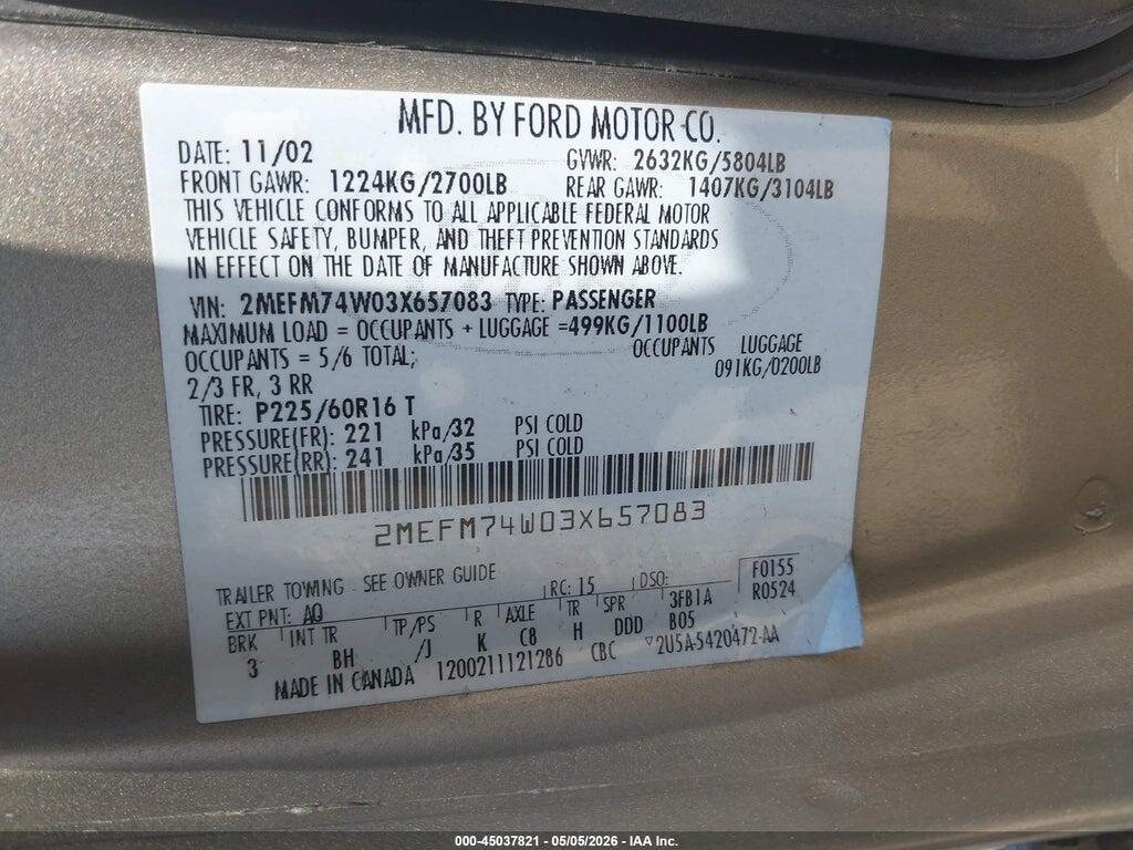 2MEFM74W03X657083 2003 MERCURY GRAND MARQUIS photo no. 9