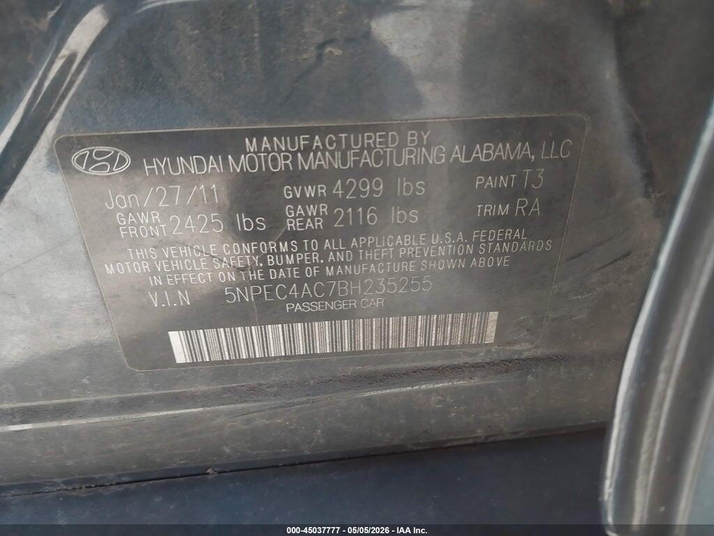 5NPEC4AC7BH235255 2011 HYUNDAI SONATA photo no. 9