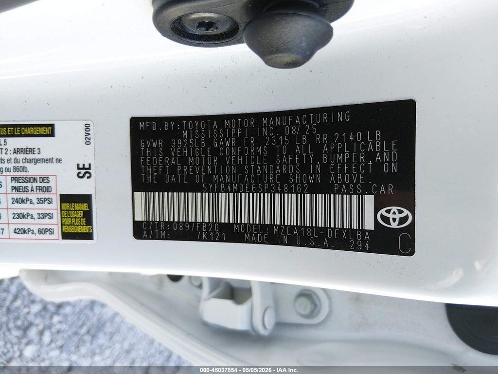 5YFB4MDE6SP348162 2025 TOYOTA COROLLA photo no. 9