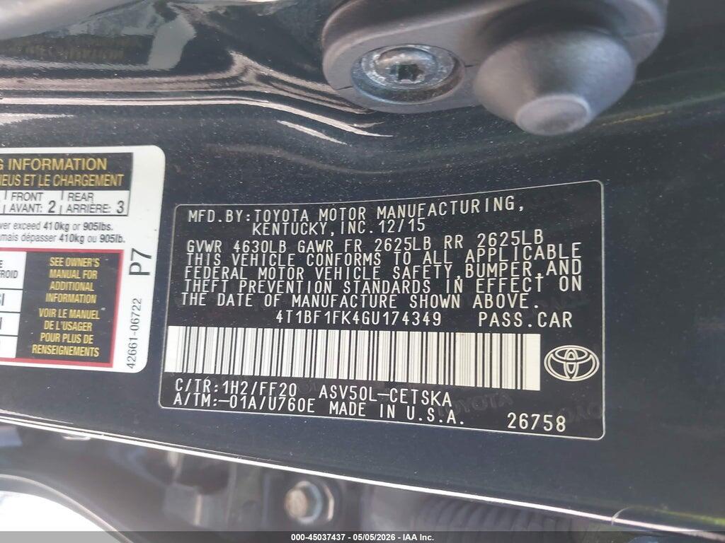 4T1BF1FK4GU174349 2016 TOYOTA CAMRY photo no. 9