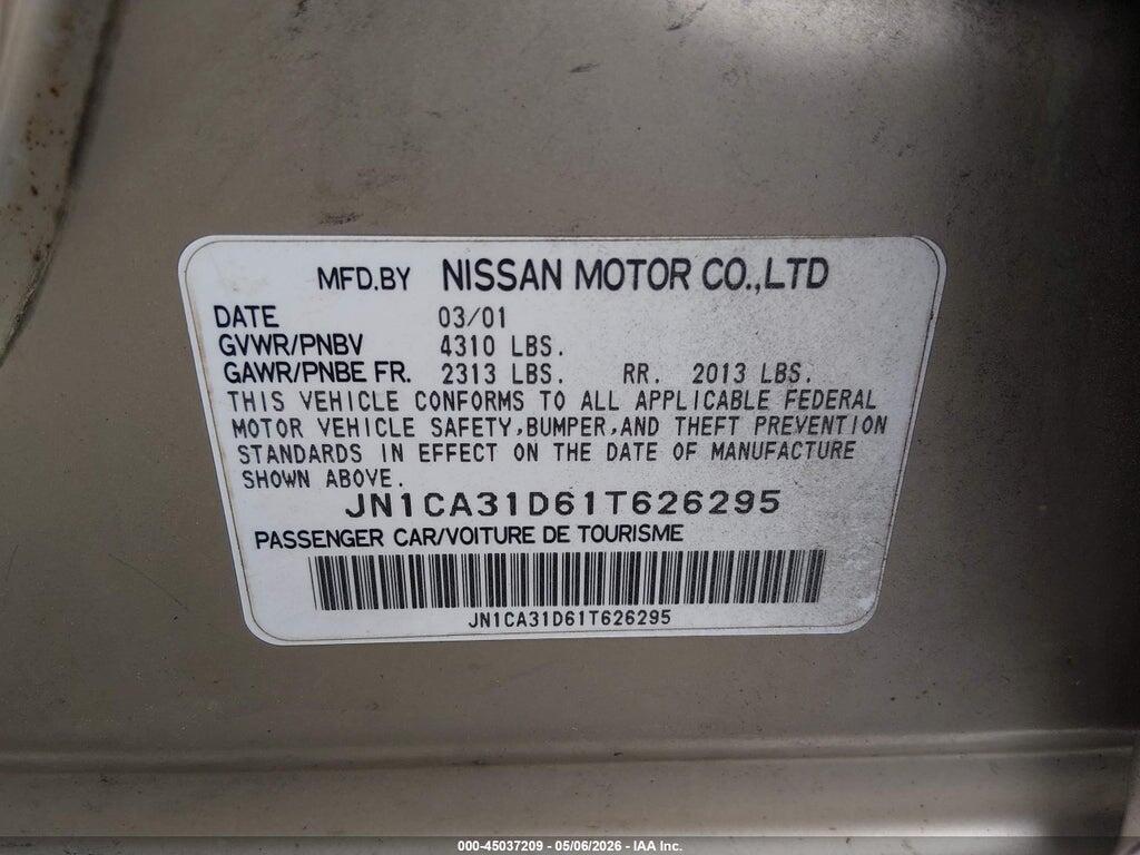 JN1CA31D61T626295 2001 NISSAN MAXIMA photo no. 9