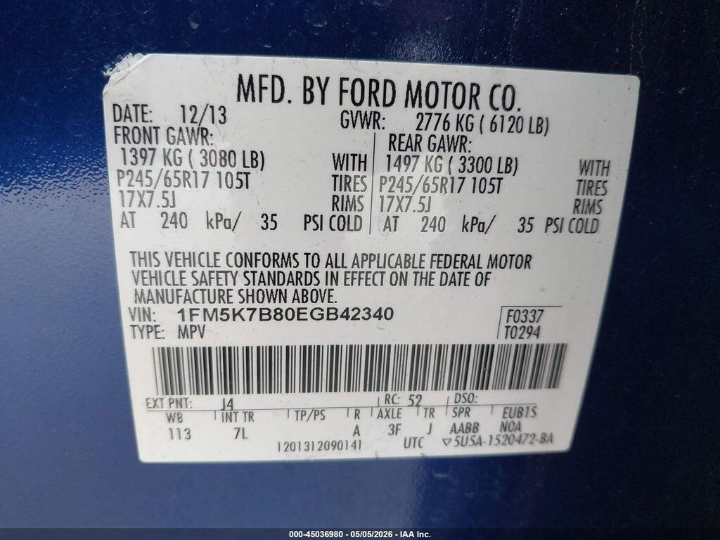 1FM5K7B80EGB42340 2014 FORD EXPLORER photo no. 9