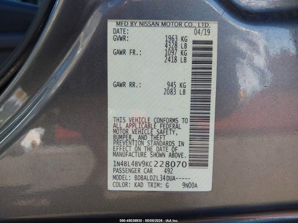 1N4BL4BV9KC228070 2019 NISSAN ALTIMA photo no. 9