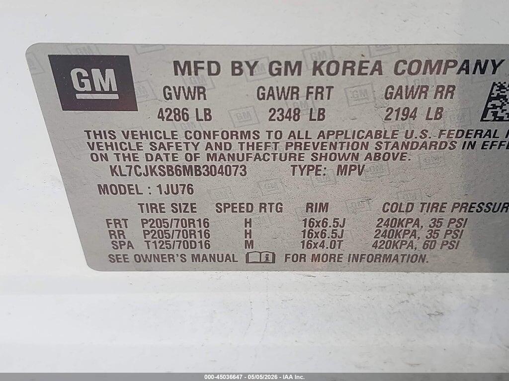 KL7CJKSB6MB304073 2021 CHEVROLET TRAX photo no. 9