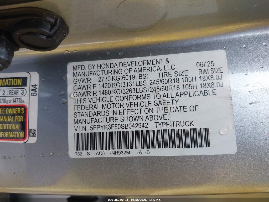 5FPYK3F50SB042942 2025 HONDA RIDGELINE photo no. 9
