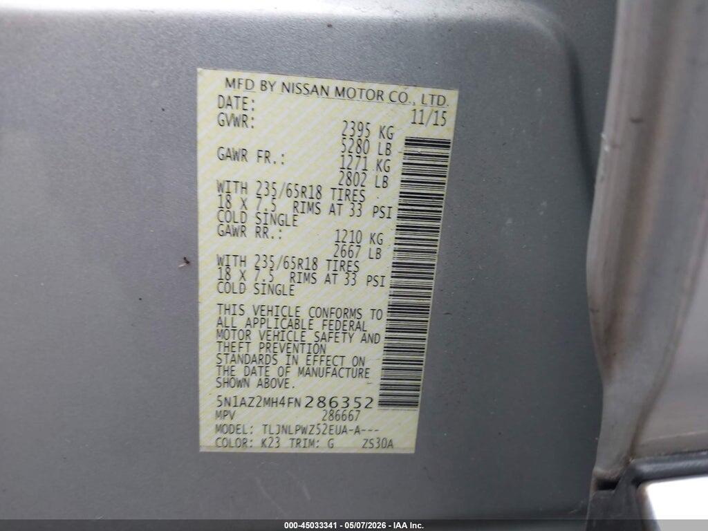 5N1AZ2MH4FN286352 2015 NISSAN MURANO photo no. 9
