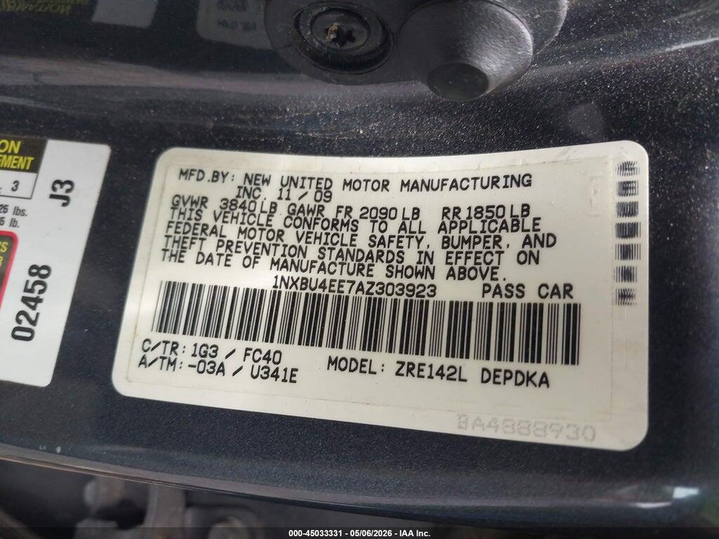 1NXBU4EE7AZ303923 2010 TOYOTA COROLLA photo no. 9