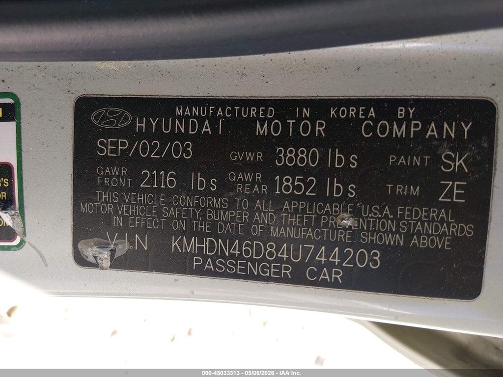 KMHDN46D84U744203 2004 HYUNDAI ELANTRA photo no. 9