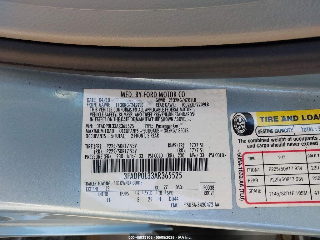 3FADP0L33AR365525 2010 FORD FUSION HYBRID photo no. 9