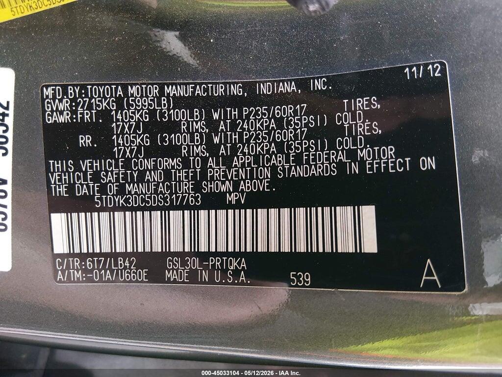 5TDYK3DC5DS317763 2013 TOYOTA SIENNA photo no. 9