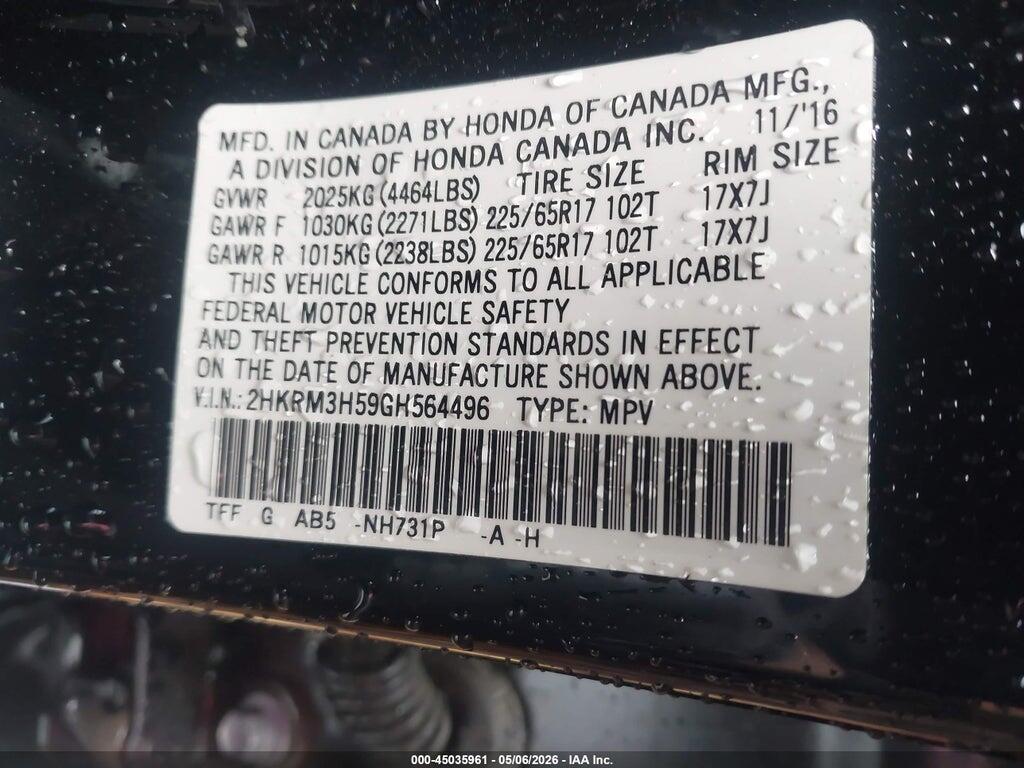 2HKRM3H59GH564496 2016 HONDA CR-V photo no. 9