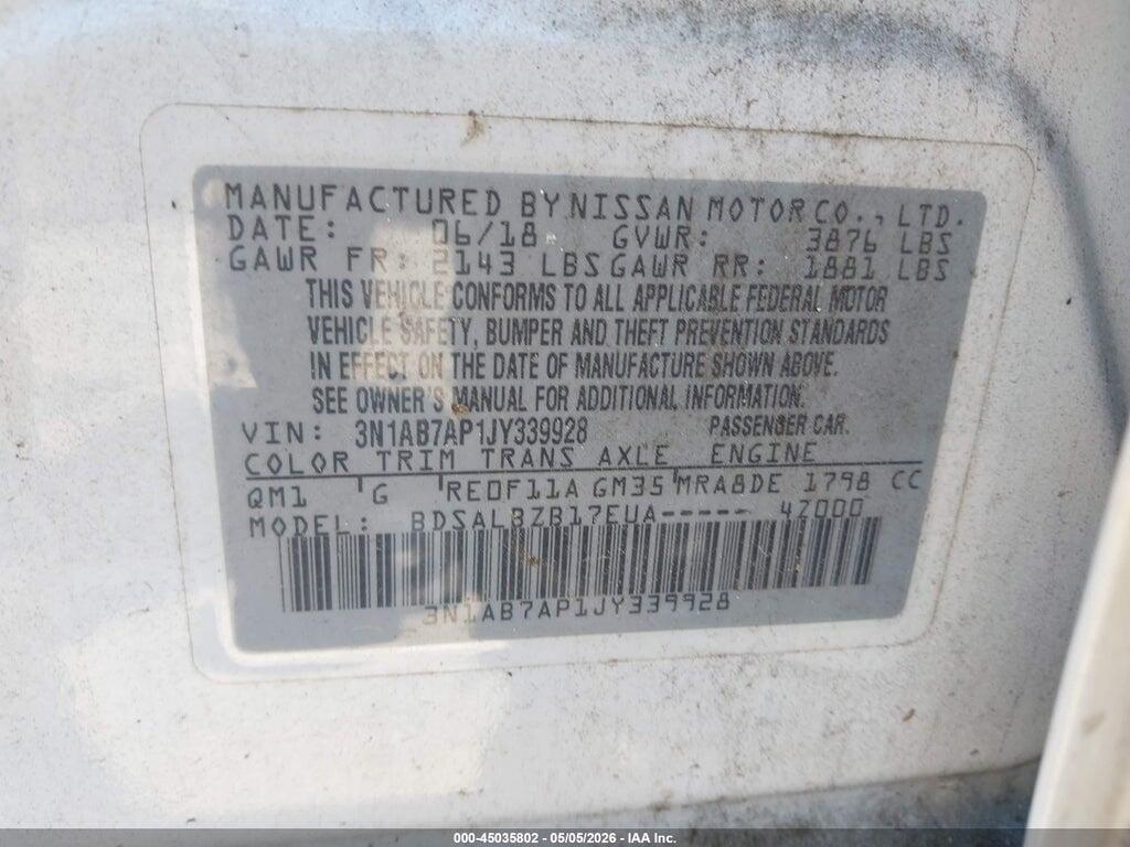 3N1AB7AP1JY339928 2018 NISSAN SENTRA photo no. 9