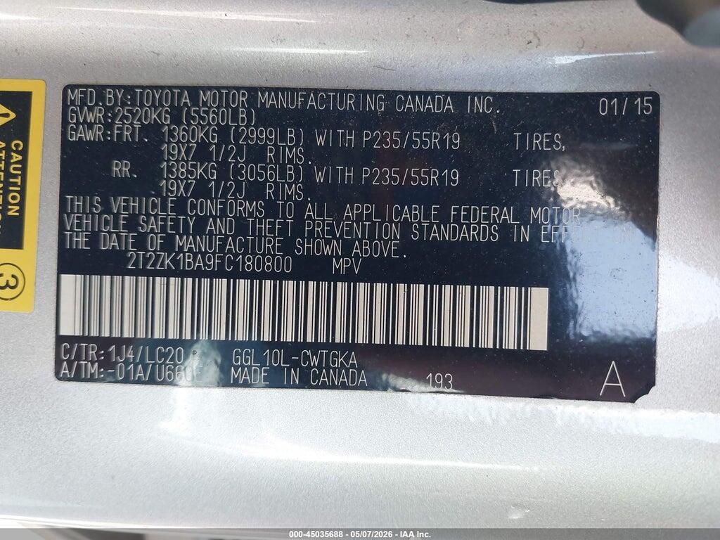 2T2ZK1BA9FC180800 2015 LEXUS RX 350 photo no. 9