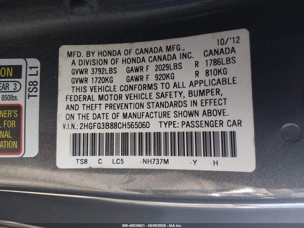 2HGFG3B88CH565060 2012 HONDA CIVIC photo no. 9
