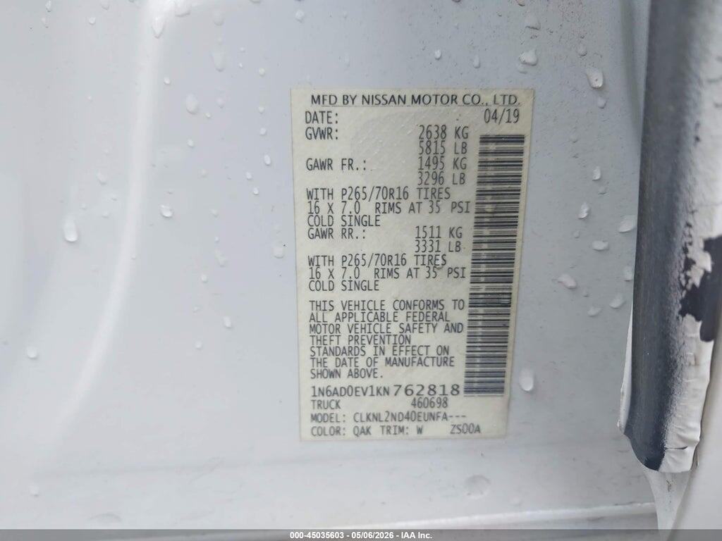 1N6AD0EV1KN762818 2019 NISSAN FRONTIER photo no. 9