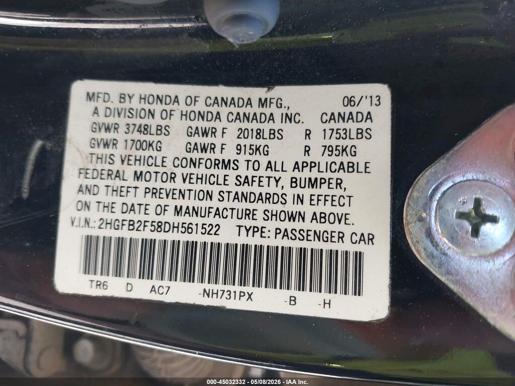 2HGFB2F58DH561522 2013 HONDA CIVIC photo no. 9
