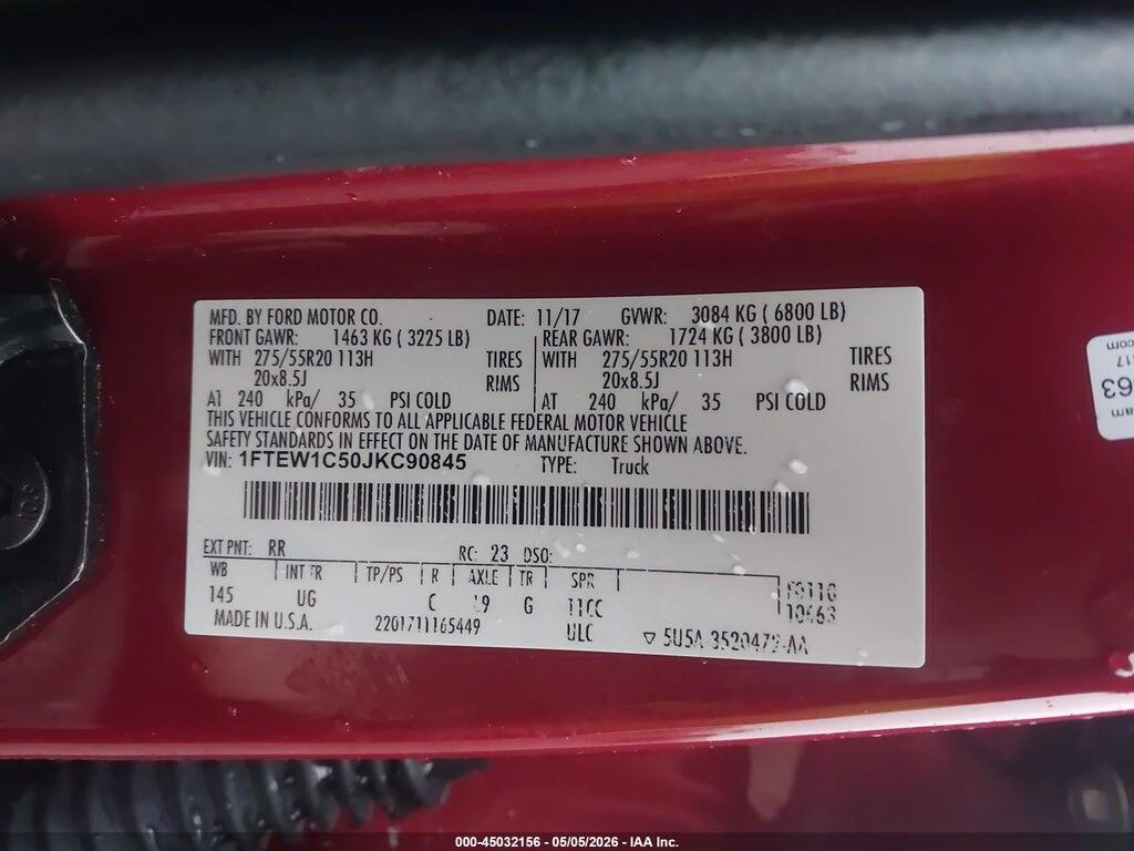 1FTEW1C50JKC90845 2018 FORD F-150 photo no. 9