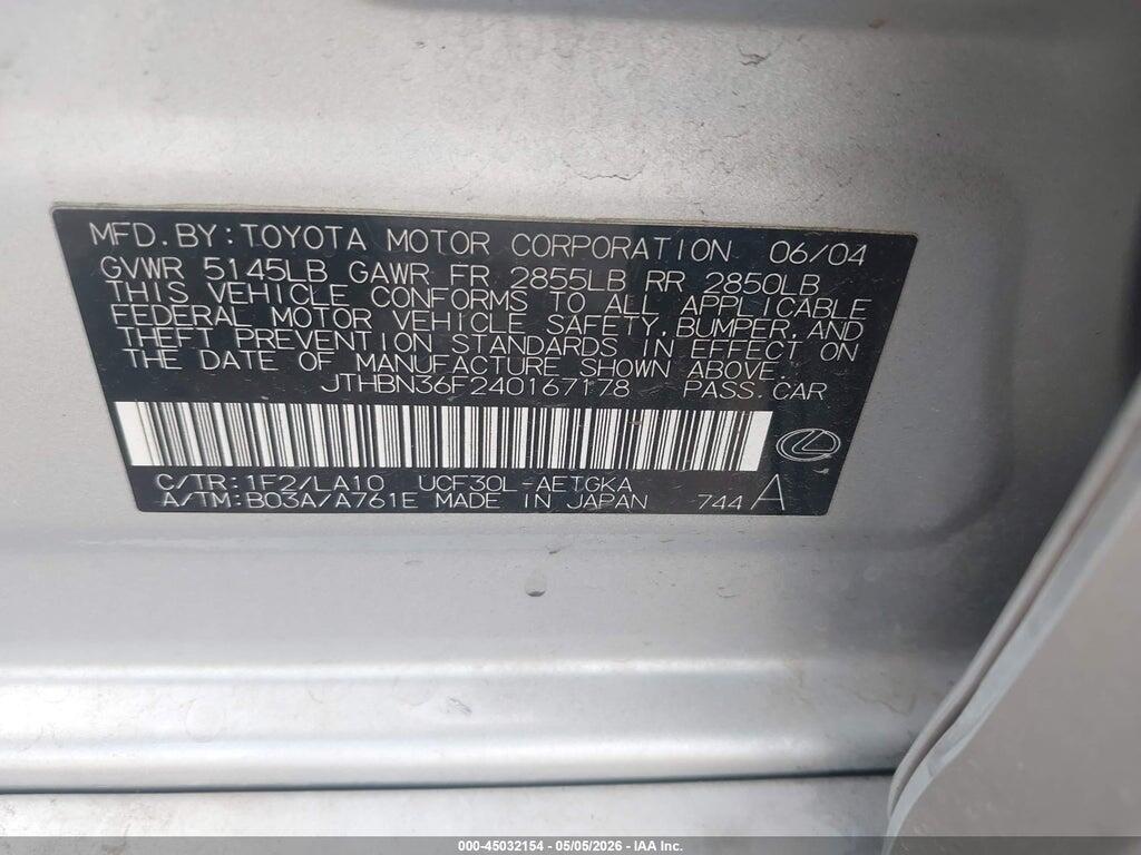 JTHBN36F240167178 2004 LEXUS LS 430 photo no. 9
