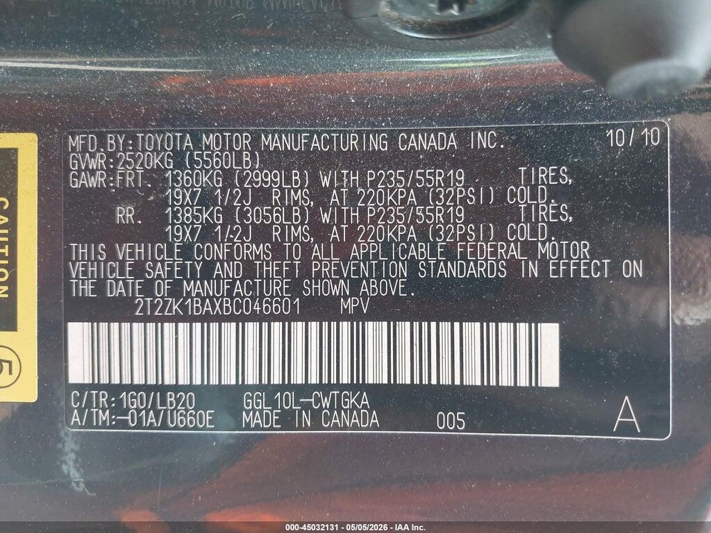2T2ZK1BAXBC046601 2011 LEXUS RX 350 photo no. 9