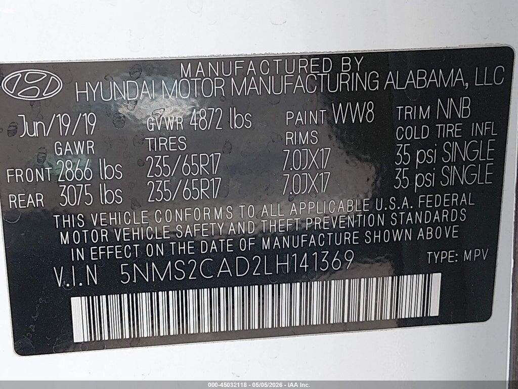 5NMS2CAD2LH141369 2020 HYUNDAI SANTA FE photo no. 9
