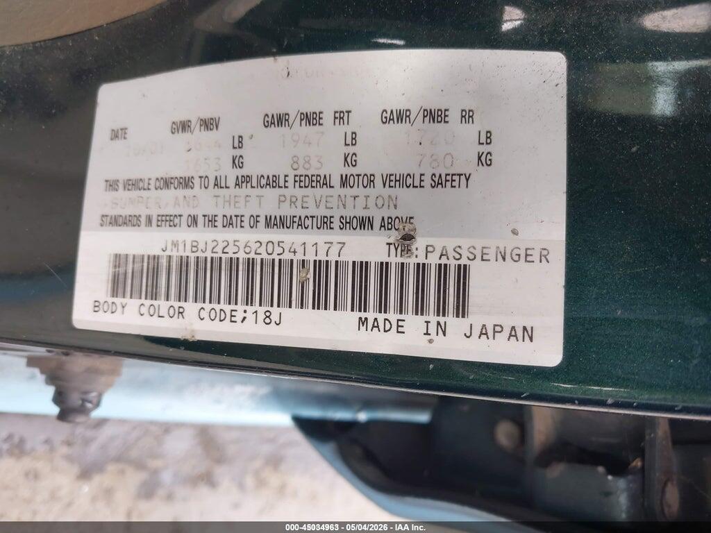 JM1BJ225620541177 2002 MAZDA PROTEGE photo no. 9