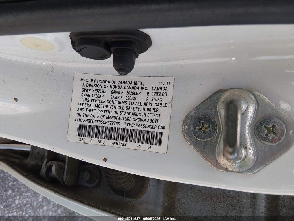 2HGFB2F95CH322768 2012 HONDA CIVIC photo no. 9