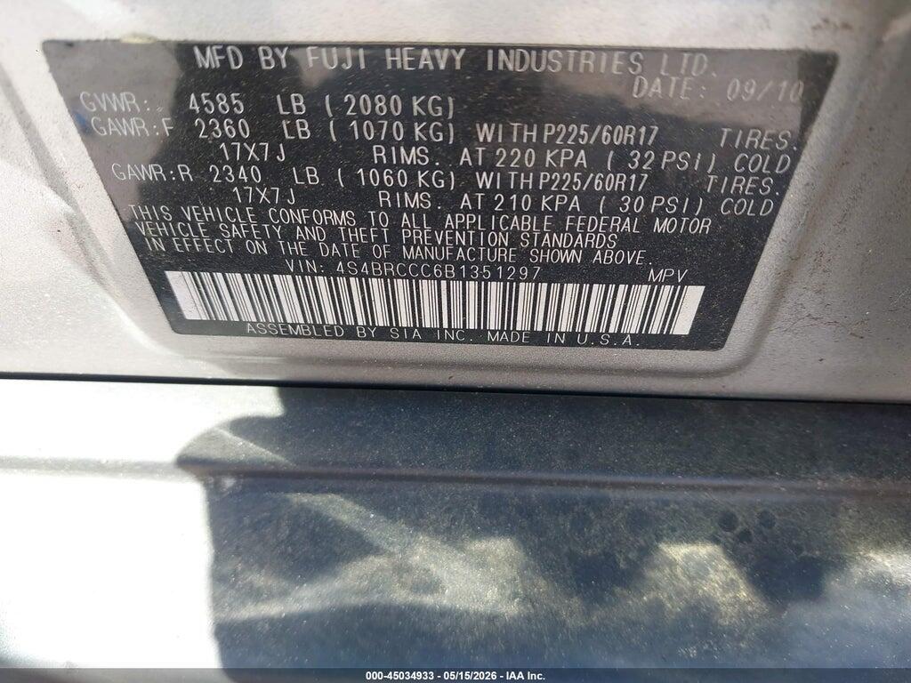 4S4BRCCC6B1351297 2011 SUBARU OUTBACK photo no. 9