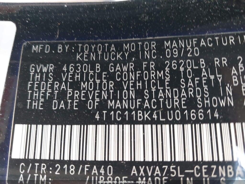 4T1C11BK4LU016614 2020 TOYOTA CAMRY photo no. 9