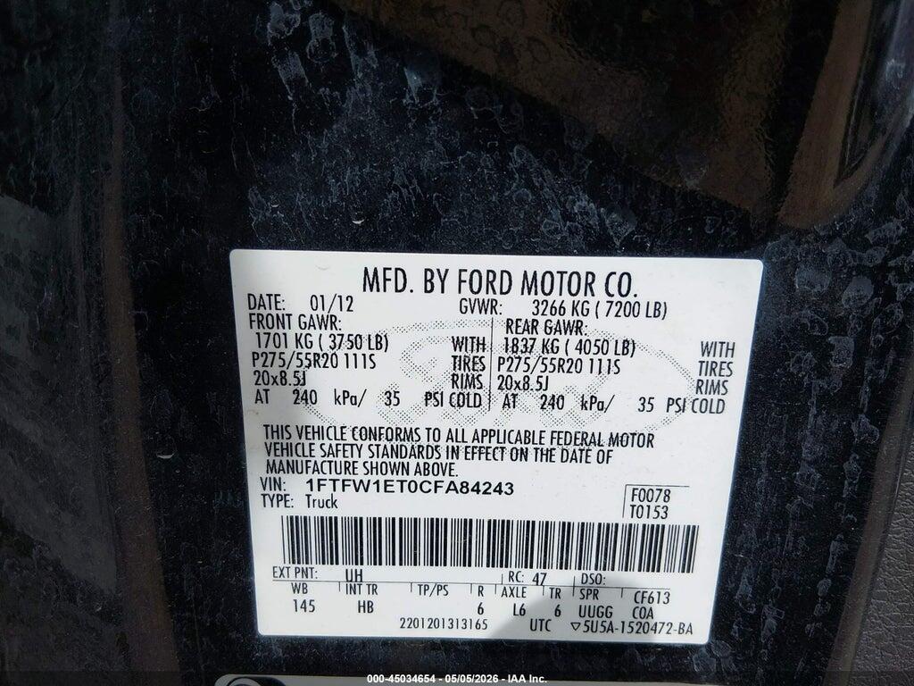 1FTFW1ET0CFA84243 2012 FORD F-150 photo no. 9