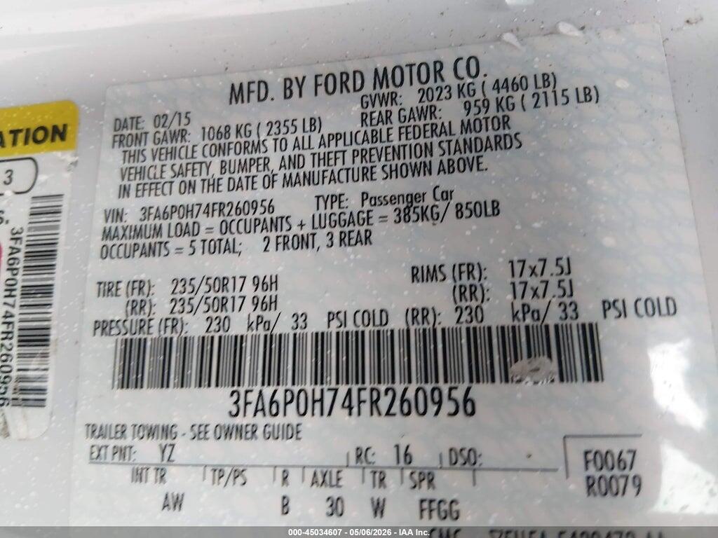 3FA6P0H74FR260956 2015 FORD FUSION photo no. 9