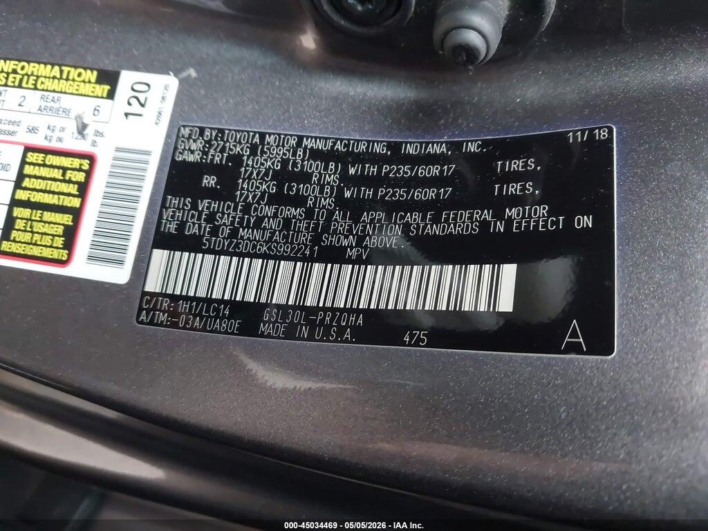 5TDYZ3DC6KS992241 2019 TOYOTA SIENNA photo no. 9