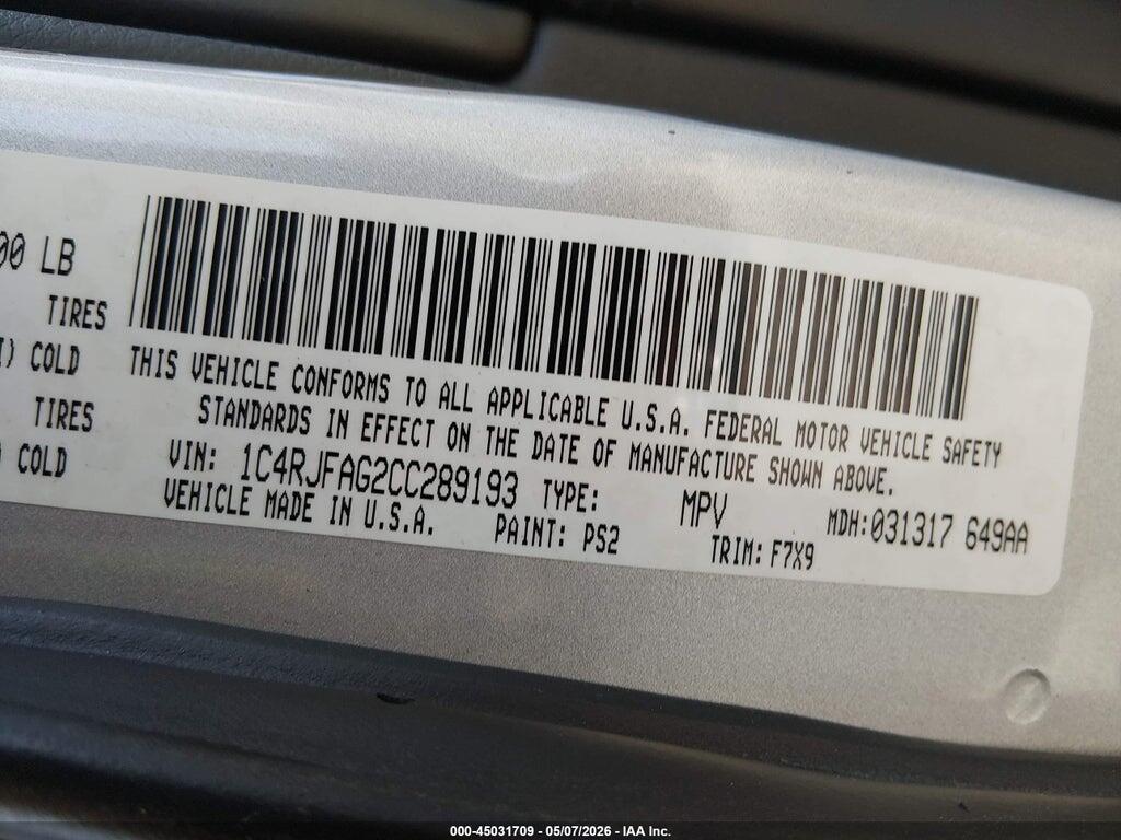 1C4RJFAG2CC289193 2012 JEEP GRAND CHEROKEE photo no. 9