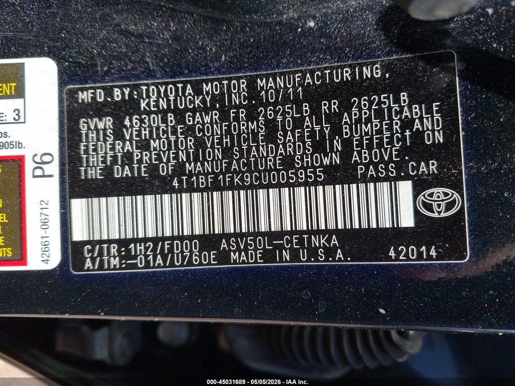 4T1BF1FK9CU005955 2012 TOYOTA CAMRY photo no. 9