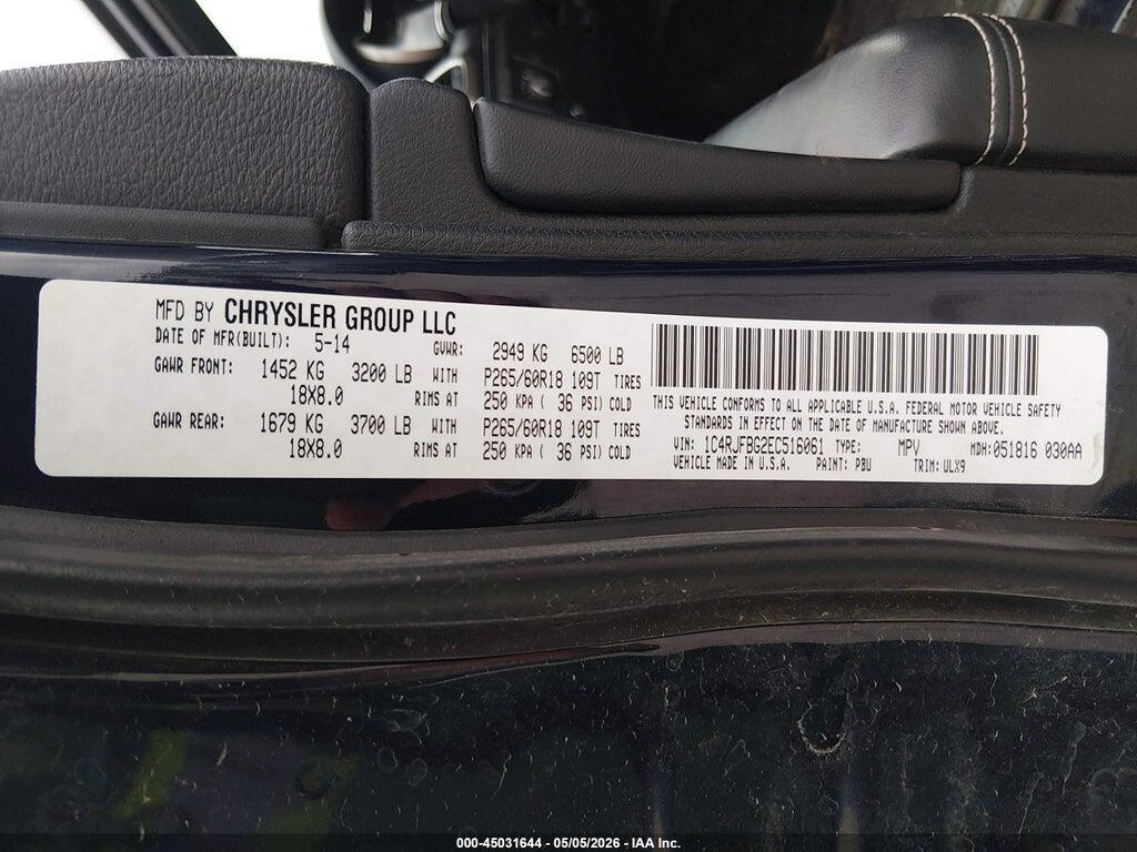 1C4RJFBG2EC516061 2014 JEEP GRAND CHEROKEE photo no. 9