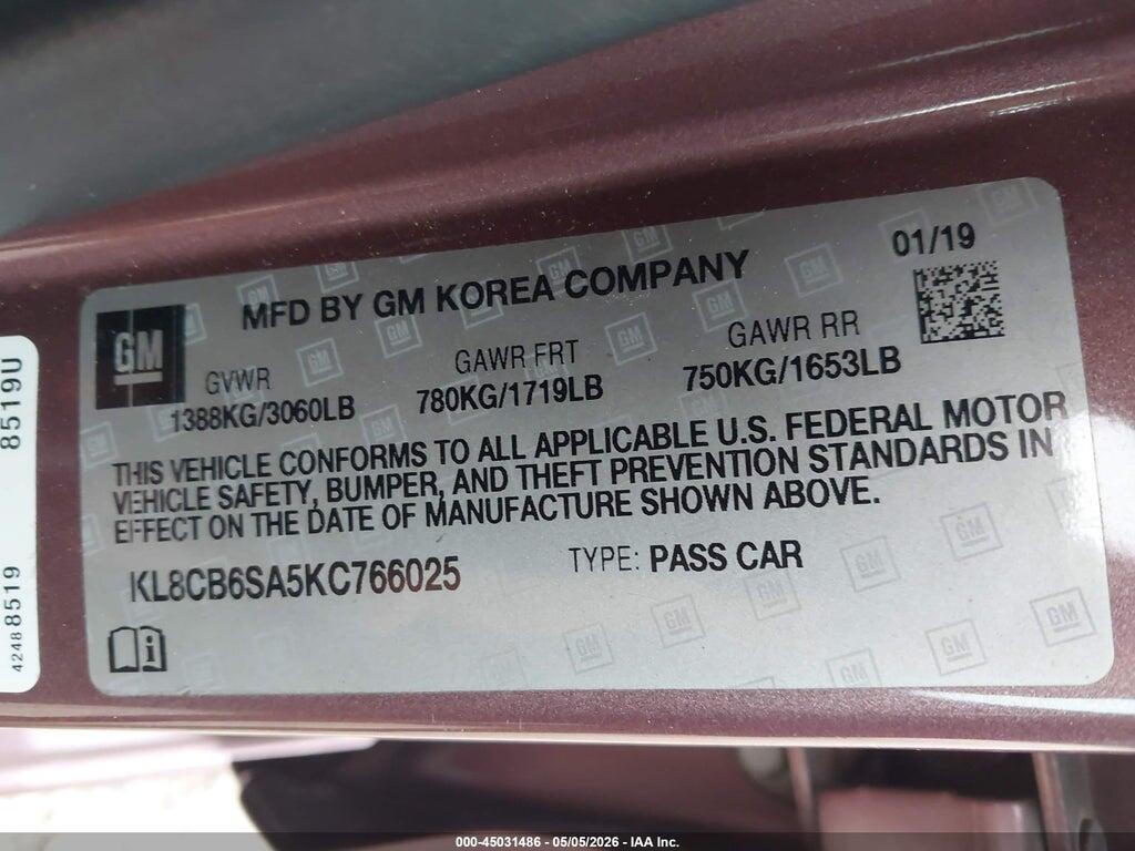 KL8CB6SA5KC766025 2019 CHEVROLET SPARK photo no. 9