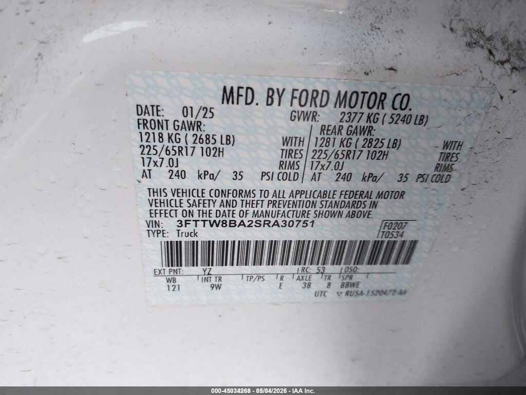 3FTTW8BA2SRA30751 2025 FORD MAVERICK photo no. 9