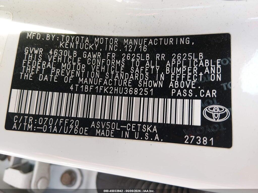 4T1BF1FK2HU368251 2017 TOYOTA CAMRY photo no. 9