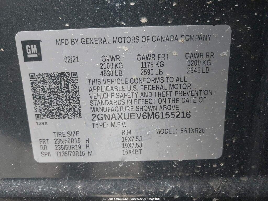 2GNAXUEV6M6155216 2021 CHEVROLET EQUINOX photo no. 9