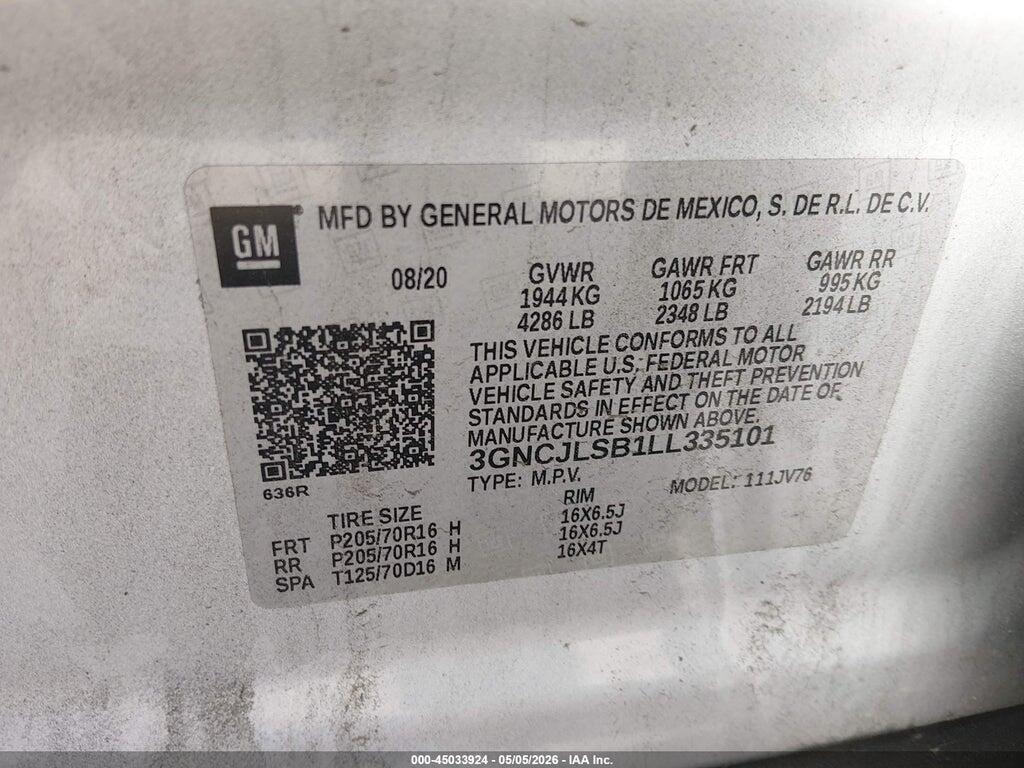 3GNCJLSB1LL335101 2020 CHEVROLET TRAX photo no. 9