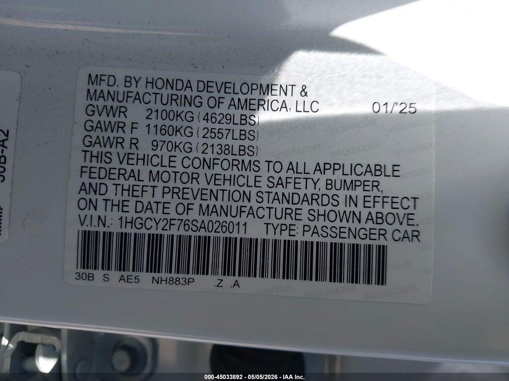 1HGCY2F76SA026011 2025 HONDA ACCORD HYBRID photo no. 9