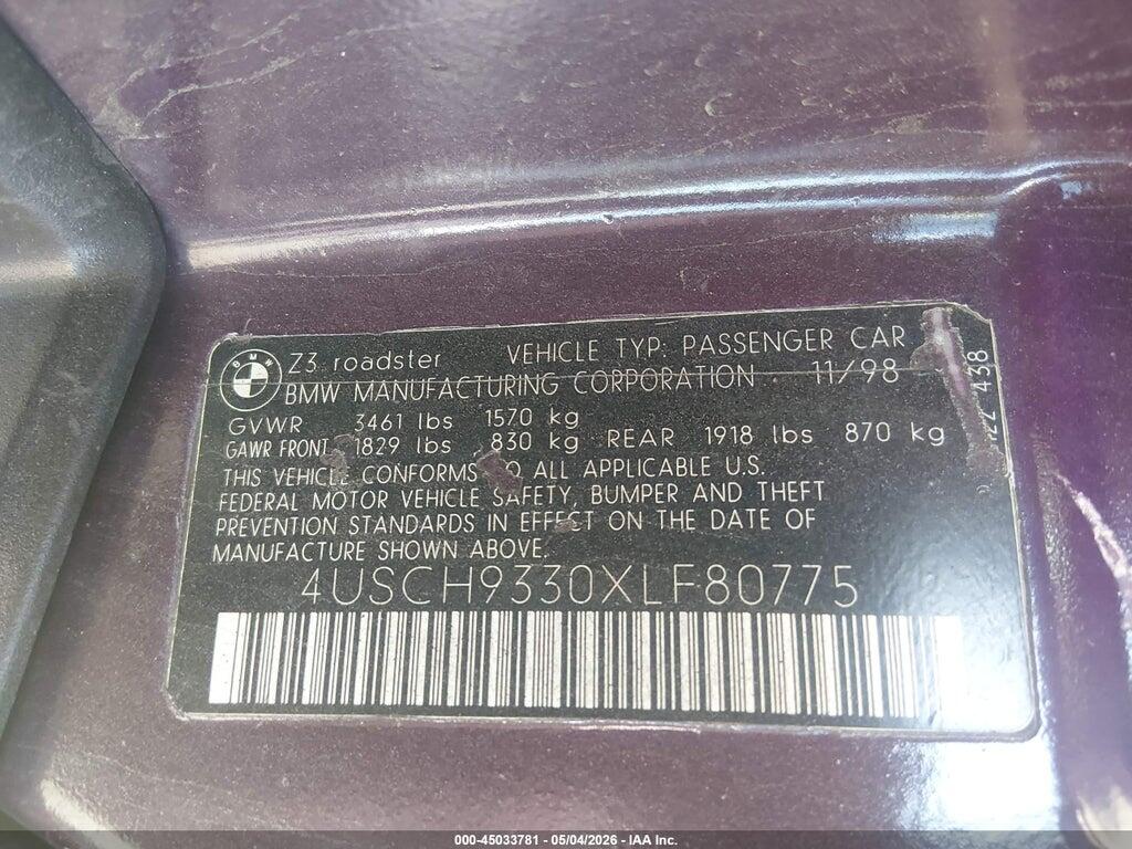 4USCH9330XLF80775 1999 BMW Z3 photo no. 9